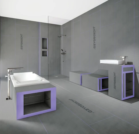Verkleidung Wand und Boden, Verkleidung Badewanne, Nischen und Waschtisch mit JACKOBOARD® vorher...