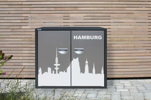 Mülltonnenschrank für 2 Mülltonnen mit Motivfolie, Betonberfläche Basalt schwarz