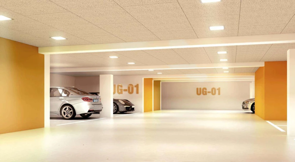 Heraklith Holzwolleplatten als Deckenverkleidung einer Tiefgarage