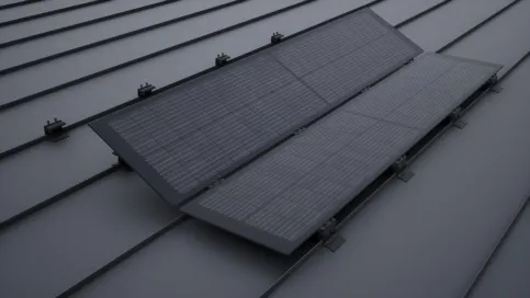 Mit den speziell entwickelten Modulklemmen in Schwarz eloxiert werden die Solarmodule PREFALZ direkt auf den Stehfalzen angebracht. Keine Durchdringung der Dachhaut ist erforderlich.