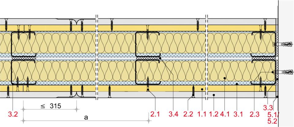 Rigips MW22RHRB-F90-68dB-W0I-0,4-2x50/625/155-2x40/50/A-2650