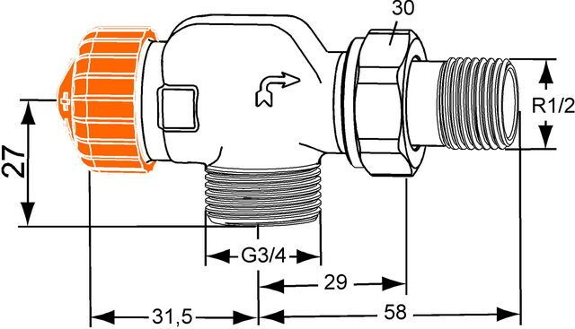 IMI HEIMEIER Thermostat-Ventilunterteil Eclipse, Axialform, DN15, Außengewinde G3/4