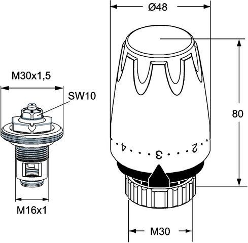 IMI HEIMEIER Thermostat-Kopf u. -Oberteil Retro AGA-Set