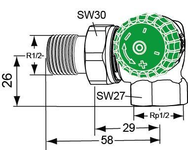 IMI HEIMEIER Thermostat-Ventilunterteil Eclipse 300,Winkeleck/rechts, DN 15