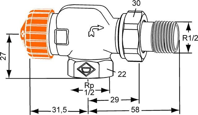 IMI HEIMEIER Thermostat-Ventilunterteil Eclipse, Axialform, DN 15