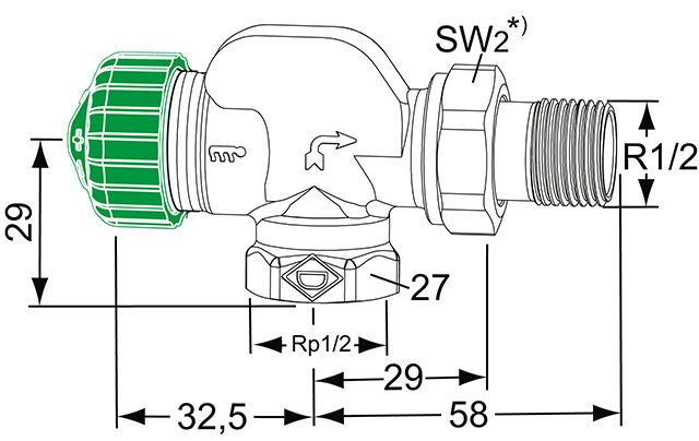 IMI HEIMEIER Thermostat-Ventilunterteil Eclipse 300, Axialform, DN 15 mit automatischer Durchflussregelung für sehr große Heizkörper und kleine Temperaturspreizungen.