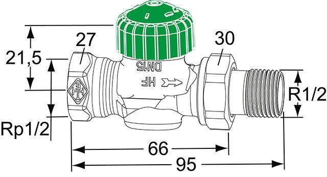 IMI HEIMEIER Thermostat-Ventilunterteil Eclipse 300, Durchgangsform, DN 15, mit automatischer Durchflussregelung für sehr große Heizkörper und kleine Temperaturspreizungen.