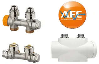 Multilux V Eclipse für den Anschluss an Heizkörper mit unterem Zweipunktanschluss wie z. B. bei Bad-, Design-, Universal- oder Ventilheizkörpern