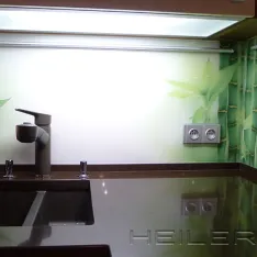 Die Glasrückwand schafft eine fugenlose hygienische Wandoberfläche.