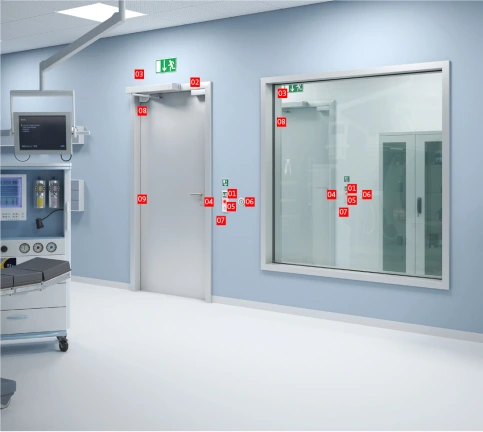 Fluchtwegsicherung SafeRoute: Schleusenbereich zwischen zwei OP-Saal-Türen