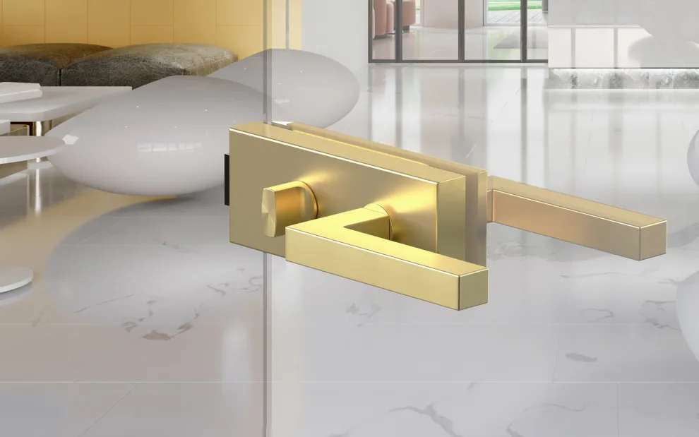 Schloss Essence mit Griff Seattle Badgarnitur, Messing matt | © Karcher Design