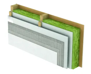 fermacell® Gipsfaserplatte als aussteifende Beplankung hinter der Fassade